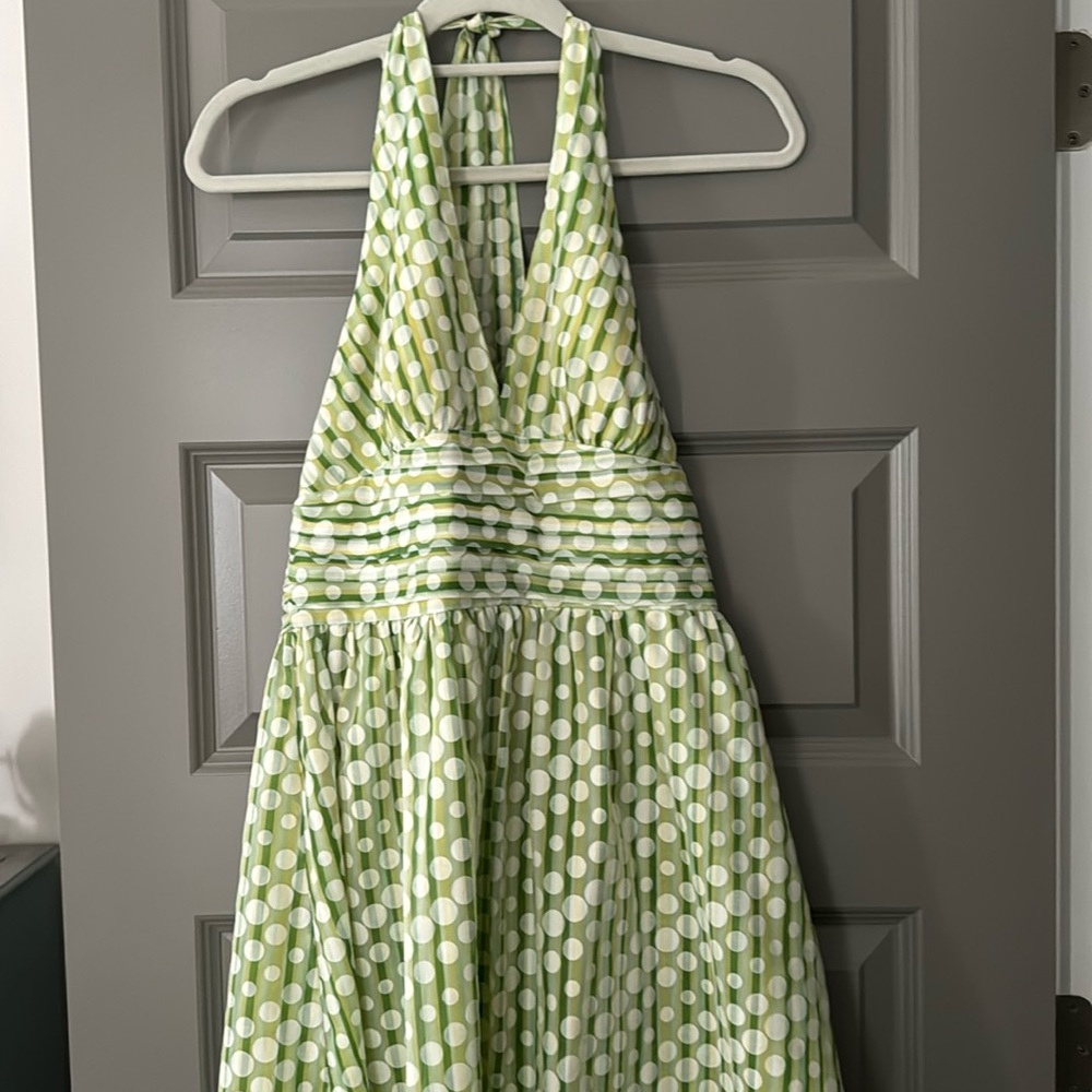 Robbie Bee, Green Halter Dress with Polka Dots, 12P